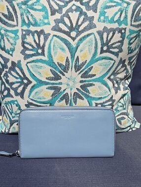 Coach Zip-Around Leather Wallet in Sky Blue